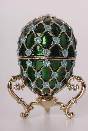 Keren Kopal Green Faberge Egg with Blue Flowers & Gold Carriage Inside  117.50