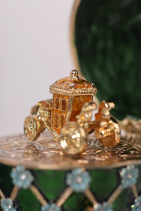 Keren Kopal Green Faberge Egg with Blue Flowers & Gold Carriage Inside  117.50