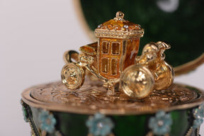 Keren Kopal Green Faberge Egg with Blue Flowers & Gold Carriage Inside  117.50