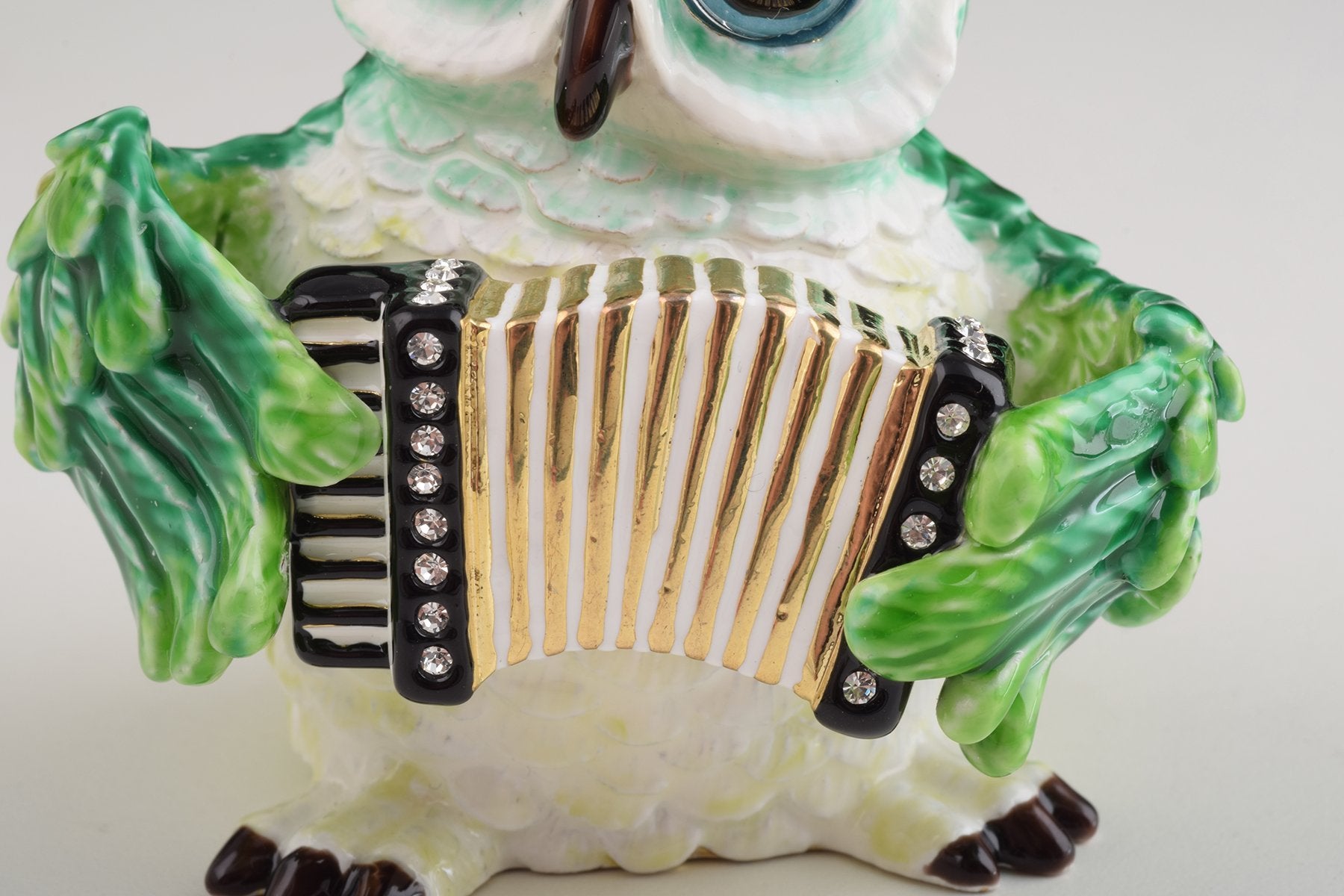 Keren Kopal Green Owl Playing Accordion Trinket Box  84.00