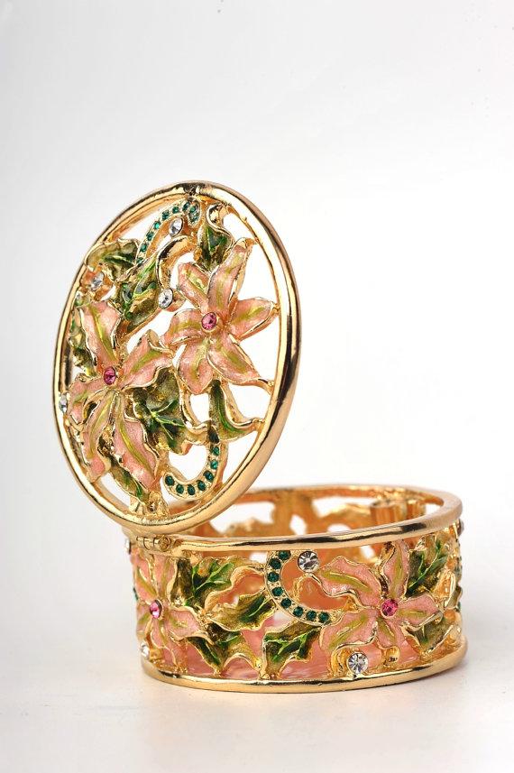 Keren Kopal Green & Pink Flowers Trinket Box  58.25