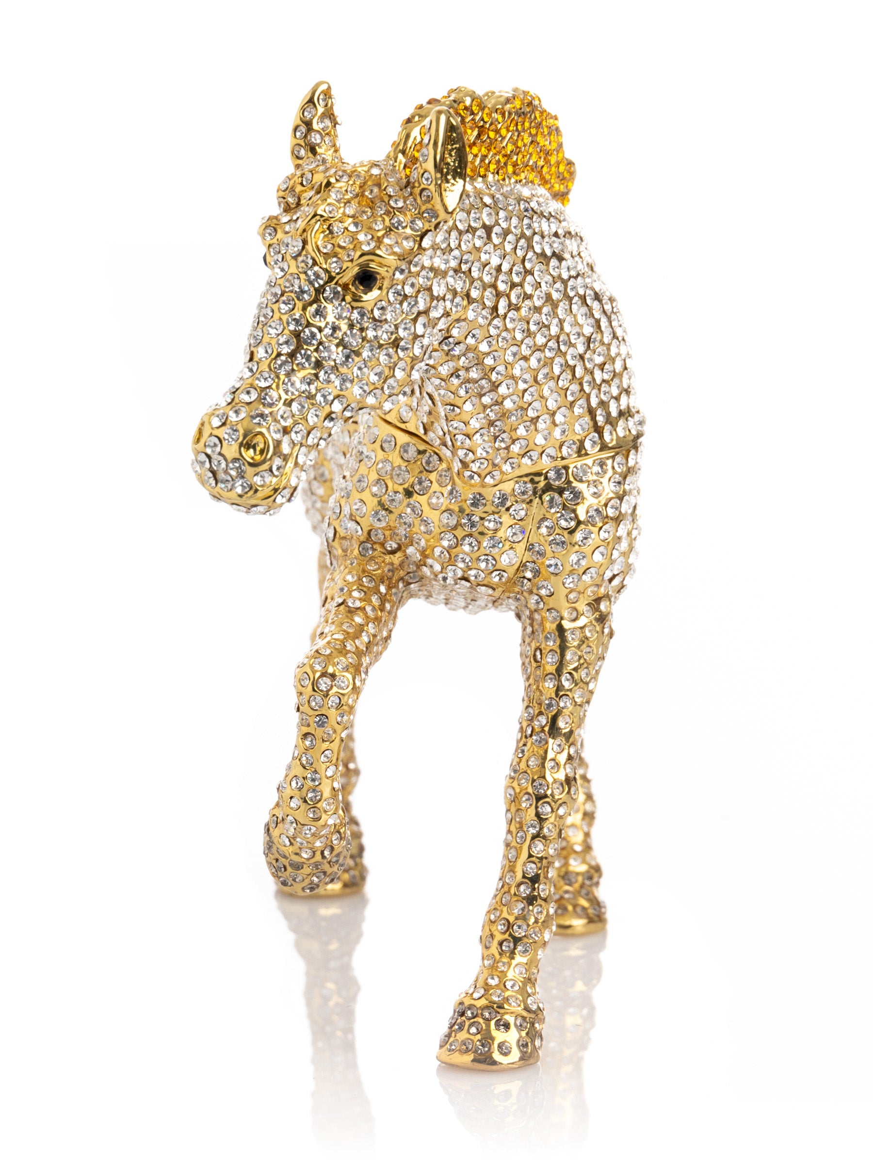 Large Golden Horse Decorated with White Crystals