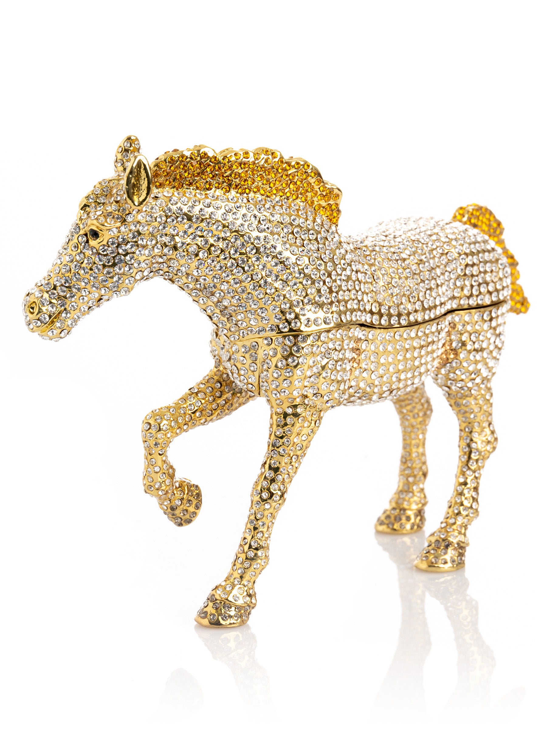 Large Golden Horse Decorated with White Crystals