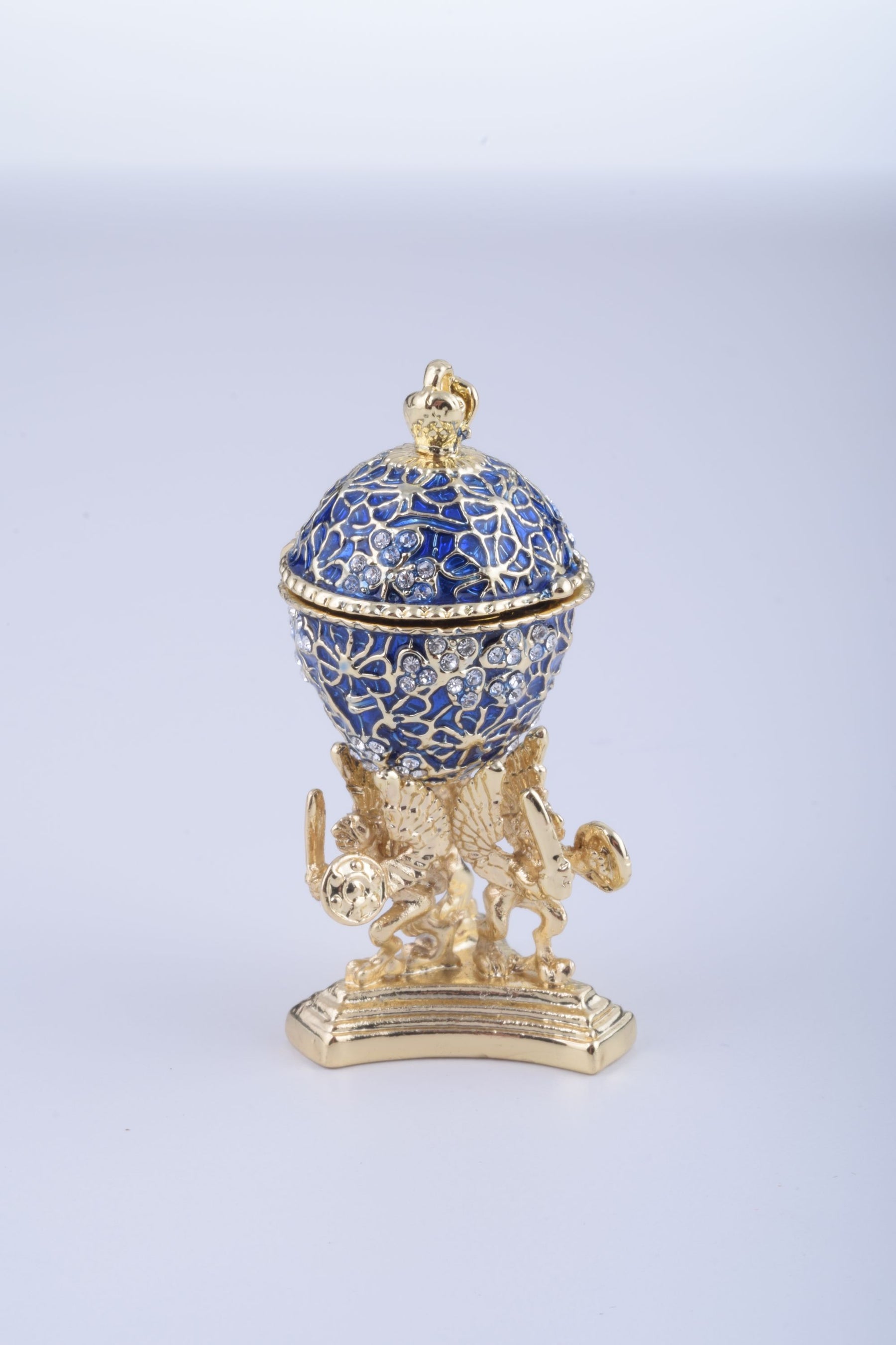 Blue Faberge Egg with a Golden Frog Inside