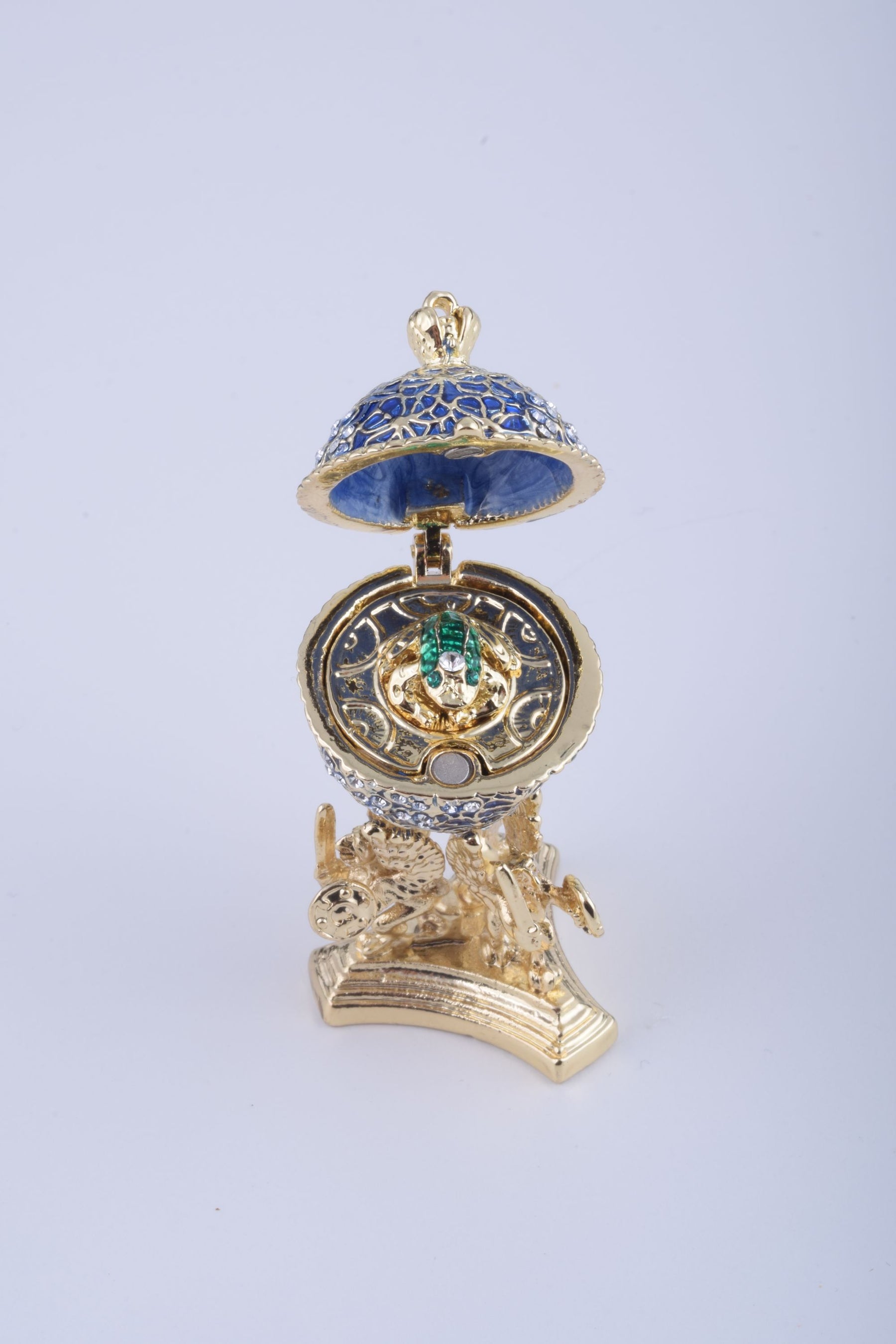 Blue Faberge Egg with a Golden Frog Inside