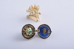 Blue Faberge Egg with a Golden Frog Inside