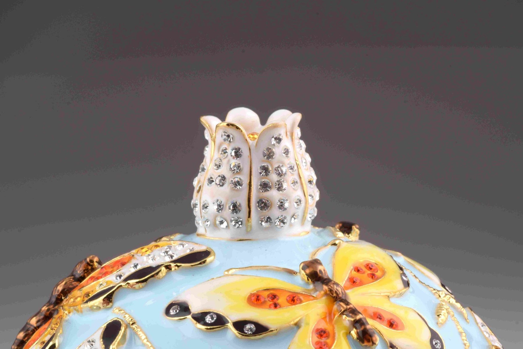 Blue Faberge Egg with Yellow Flowers