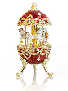 Red Wind up Horse Carousel Faberge Style Egg