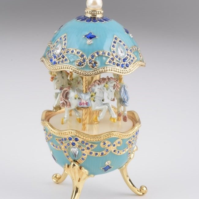 Keren Kopal Light Blue Faberge Egg with Horse Carousel  121.50