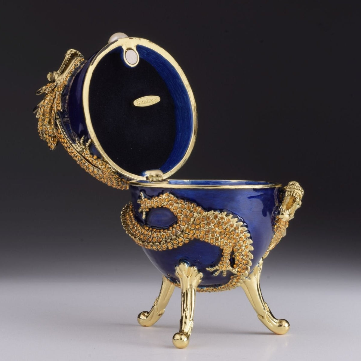 Blue Faberge Egg with Dragon Music Playing Egg Music box Keren Kopal