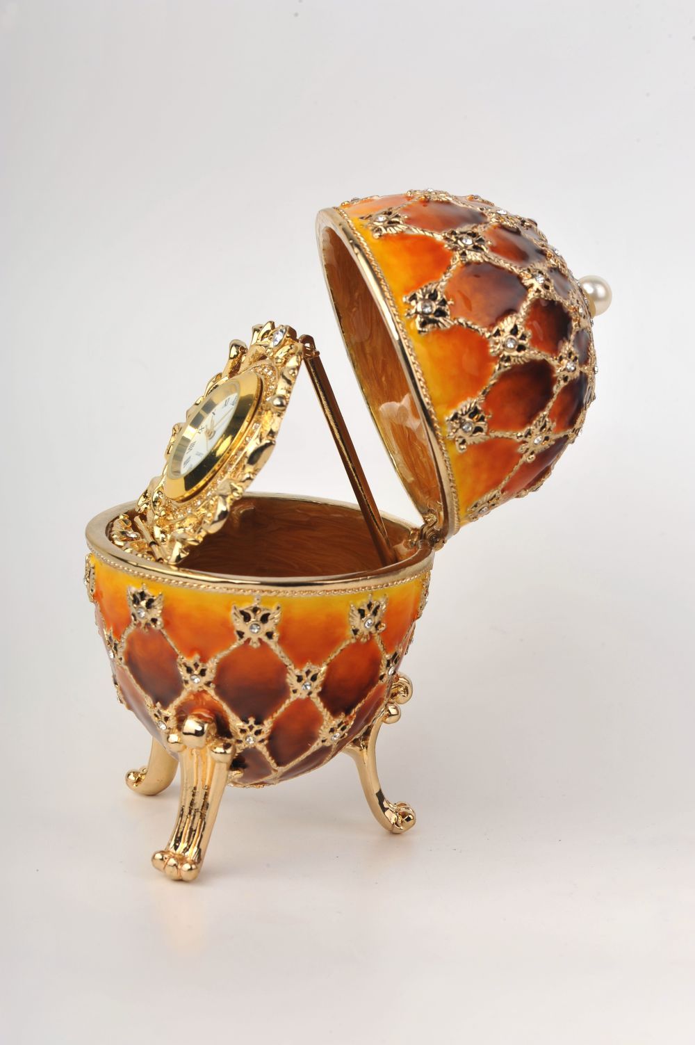 Keren Kopal Orange and Yellow Faberge Egg with a Gold Clock  118.25