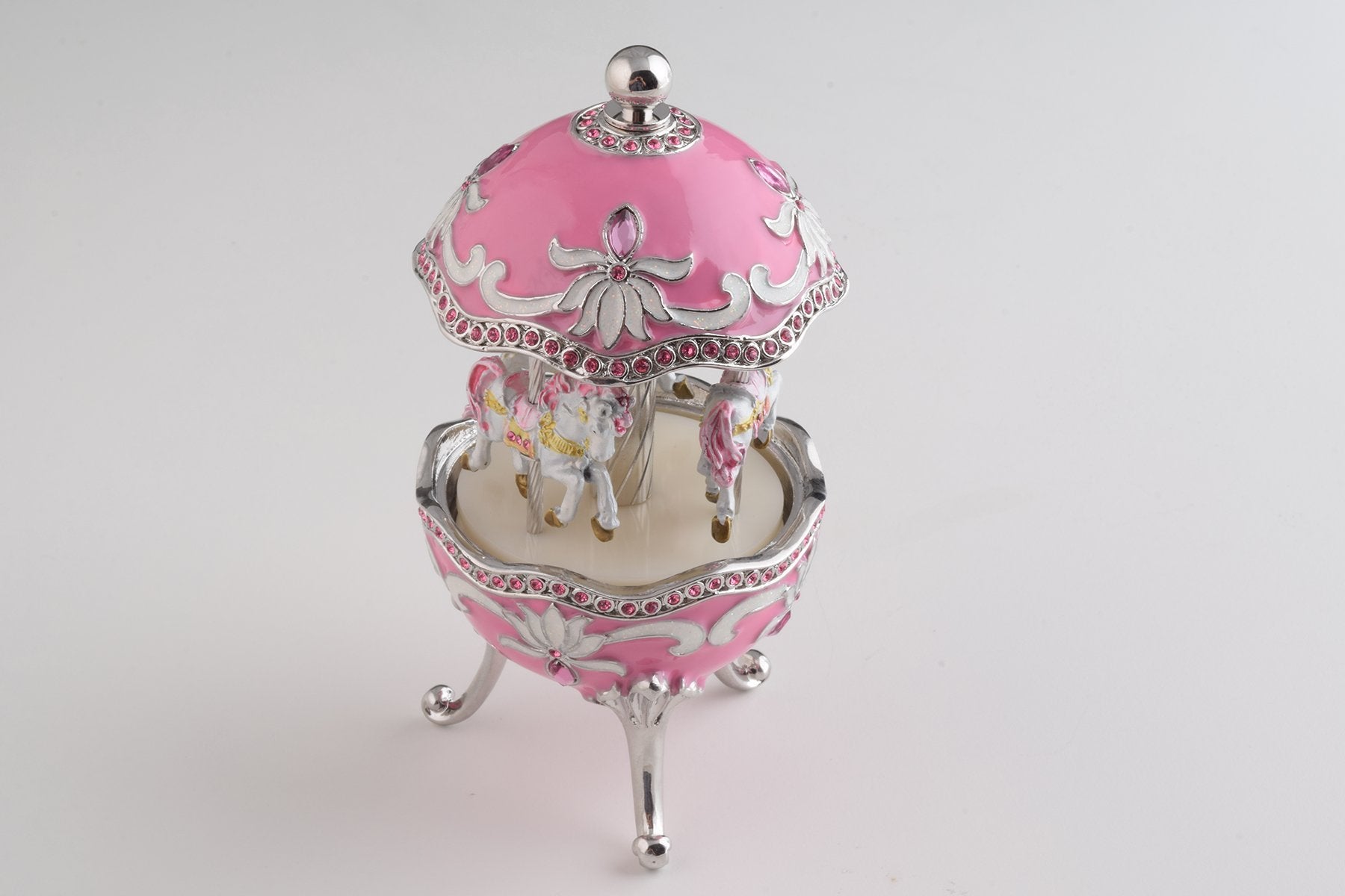 Keren Kopal Pink Musical Carousel Faberge Egg with White Royal Horses  124.00