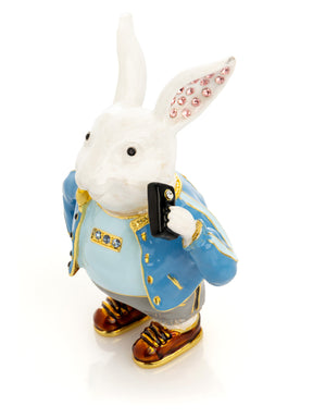 Businessman Rabbit with Cellphone Trinket Box