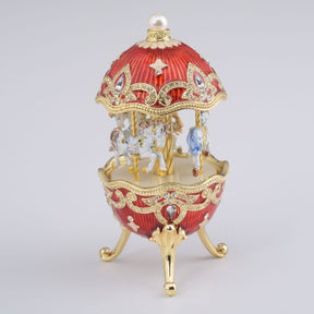 Red Wind up Horse Carousel Faberge Style Egg  Keren Kopal