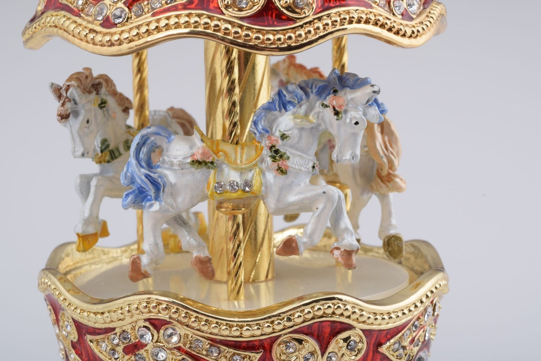 Red Wind up Horse Carousel Faberge Style Egg  Keren Kopal