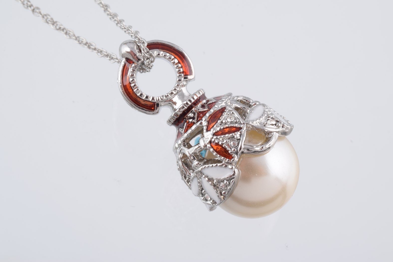 Keren Kopal Silver & Red Pearl Egg Pendant Necklace  39.00