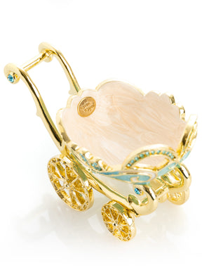 Turquoise vintage Baby Carriage Trinket Box stroller