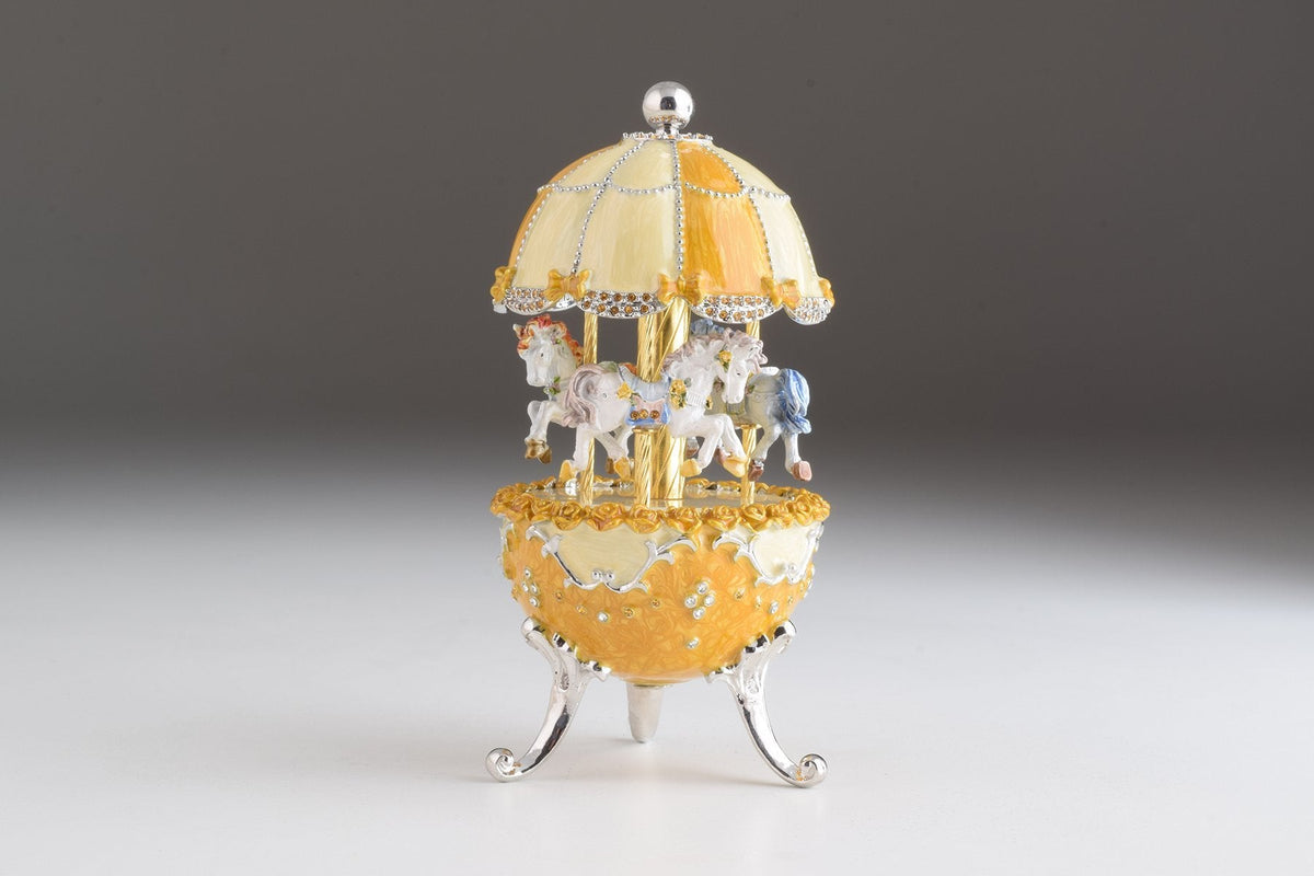 Keren Kopal Yellow Faberge Egg Carousel Wind up Music Box  124.00