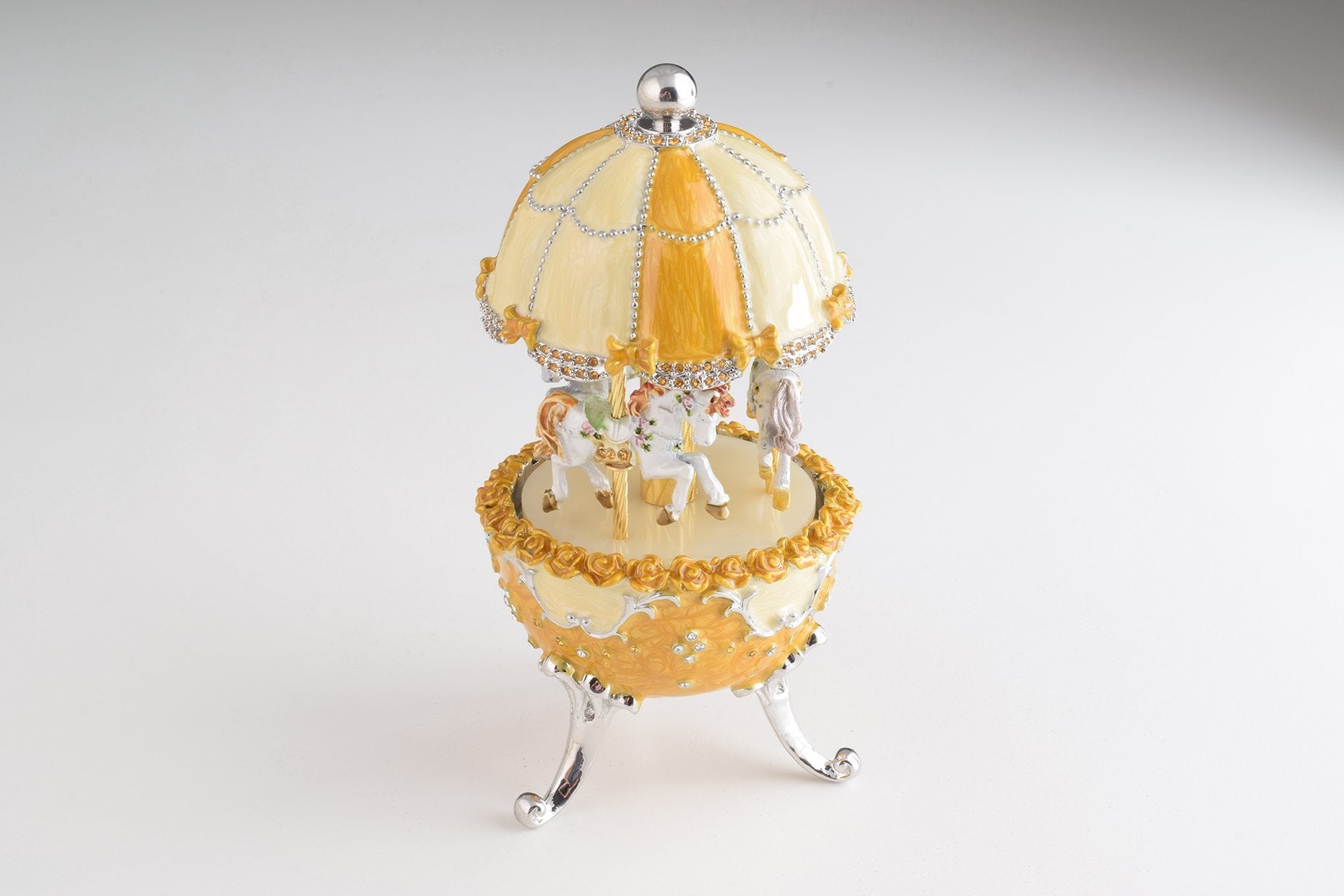 Keren Kopal Yellow Faberge Egg Carousel Wind up Music Box  124.00