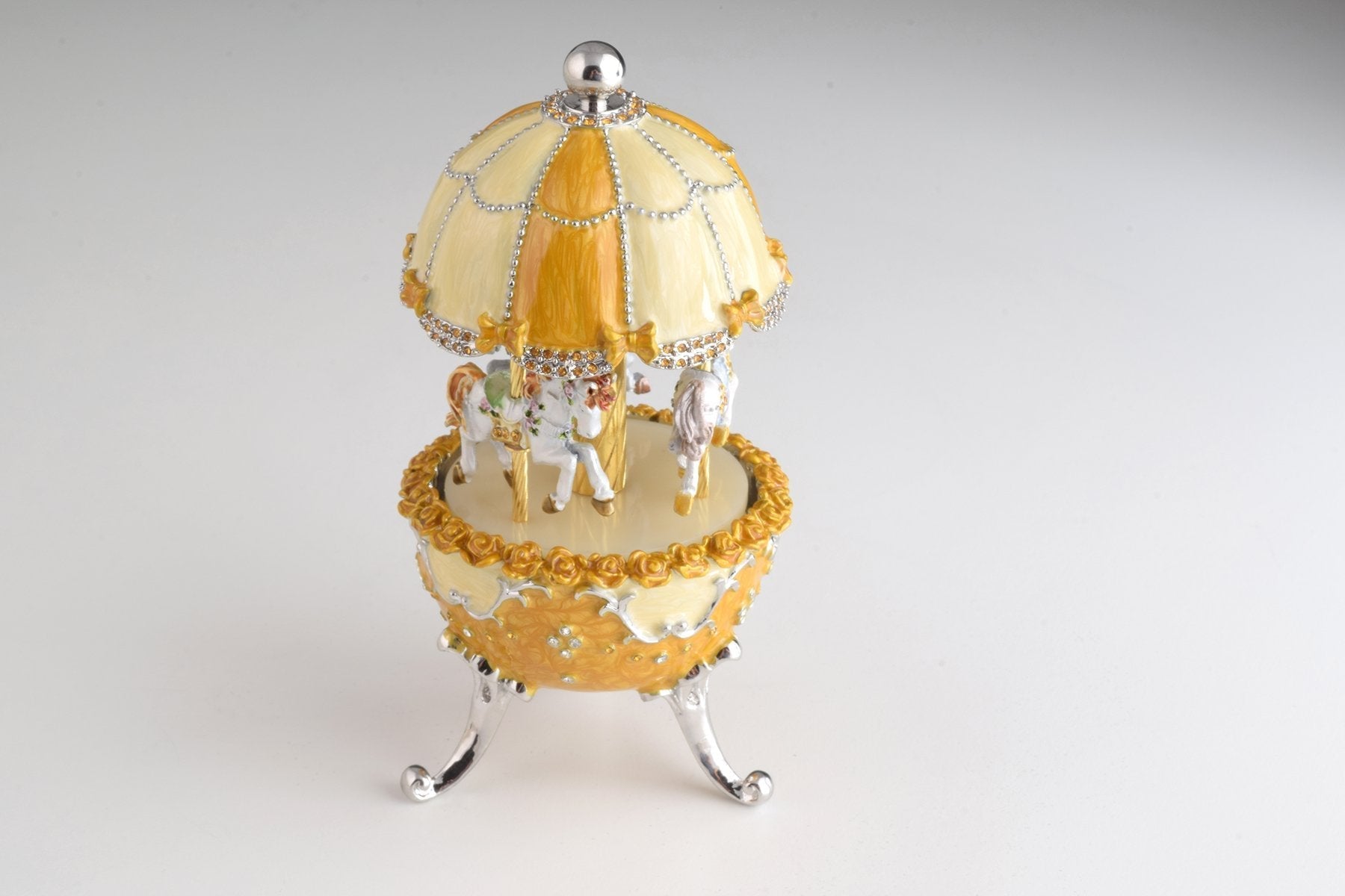 Keren Kopal Yellow Faberge Egg Carousel Wind up Music Box  124.00