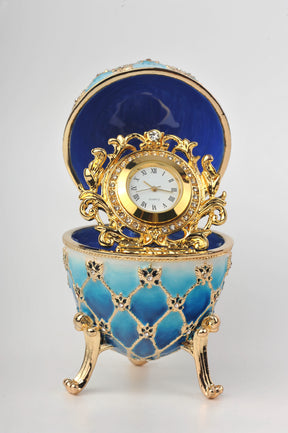 Blue Faberge Egg with Gold Clock