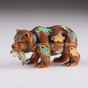 Brown Bear Holding Fish trinket box Keren Kopal