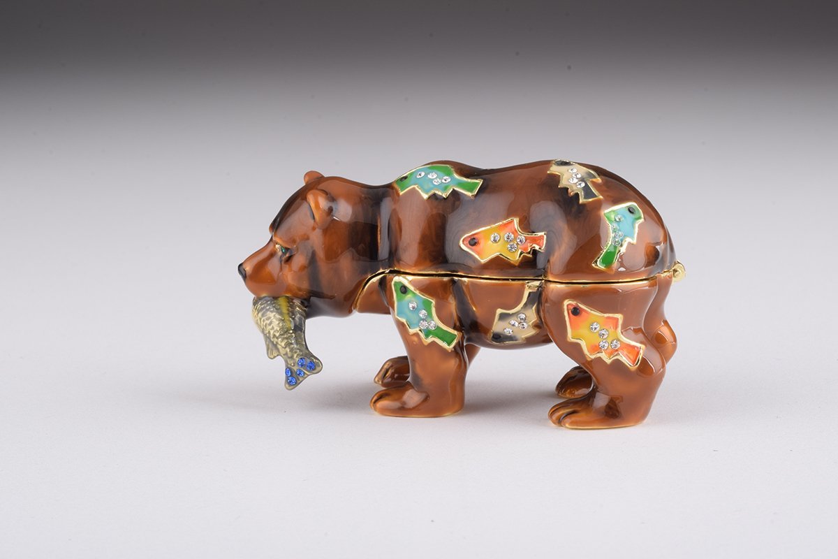 Brown Bear Holding Fish trinket box Keren Kopal