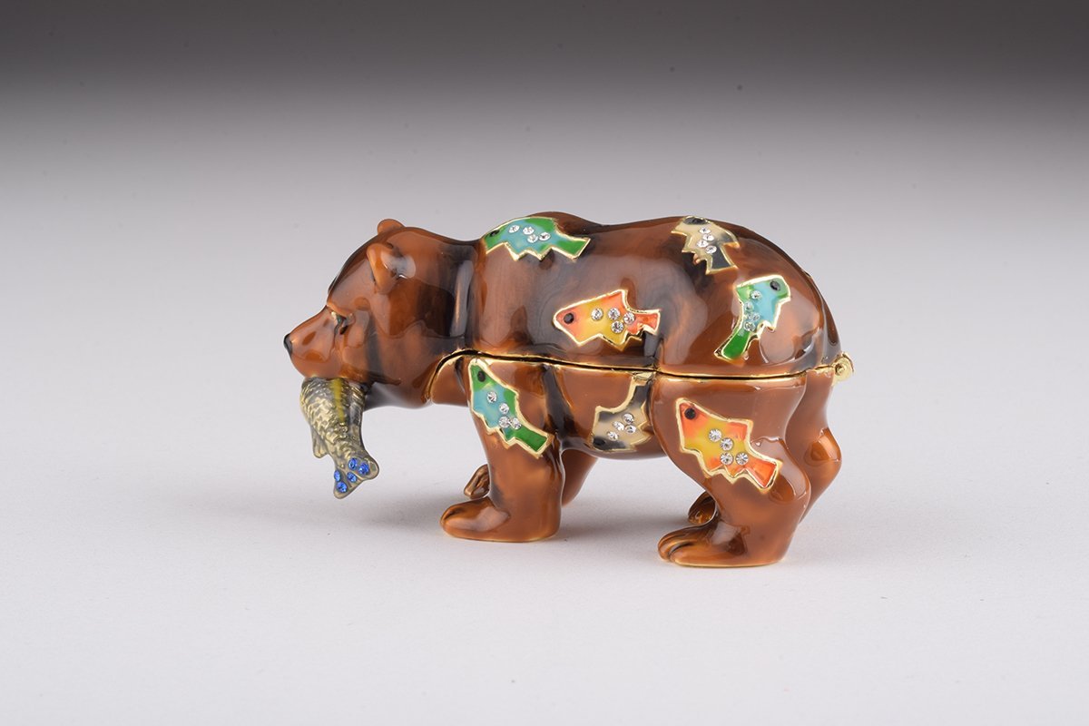 Brown Bear Holding Fish trinket box Keren Kopal