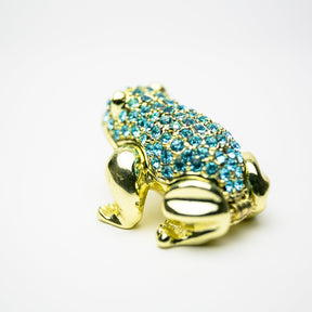 Gold Frog Decorated with Blue Crystals trinket box Keren Kopal