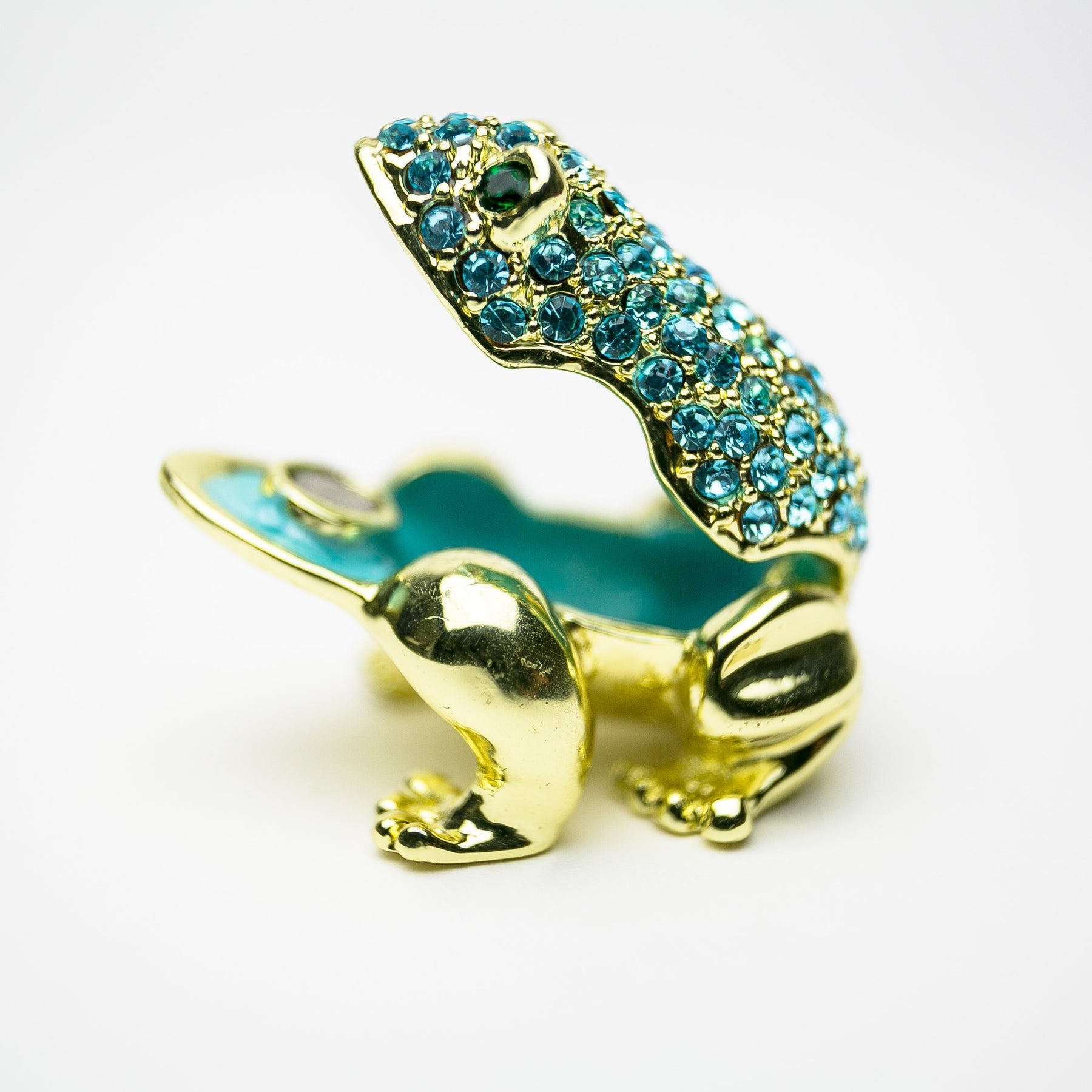 Gold Frog Decorated with Blue Crystals trinket box Keren Kopal