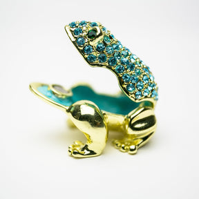 Gold Frog Decorated with Blue Crystals trinket box Keren Kopal