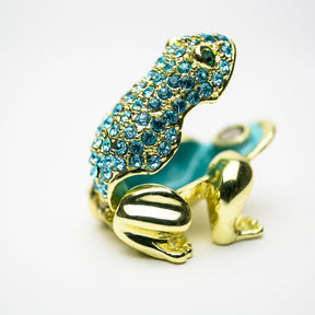 Gold Frog Decorated with Blue Crystals trinket box Keren Kopal