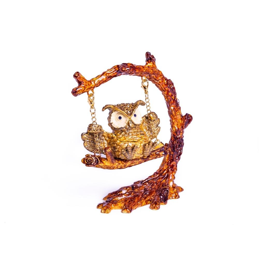 Owl Swinging on a Tree Branch trinket box Keren Kopal