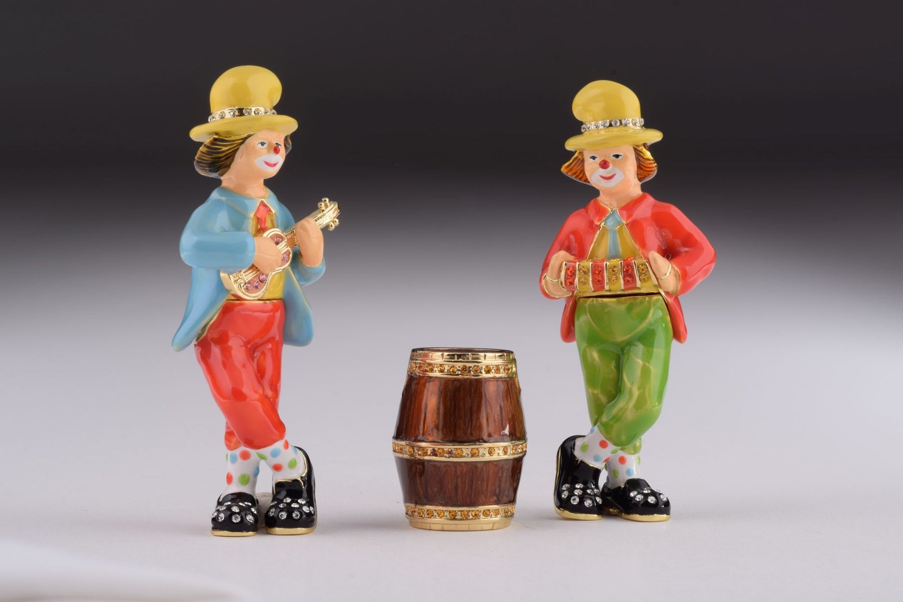 Two Circus Clowns Playing Music trinket box Keren Kopal