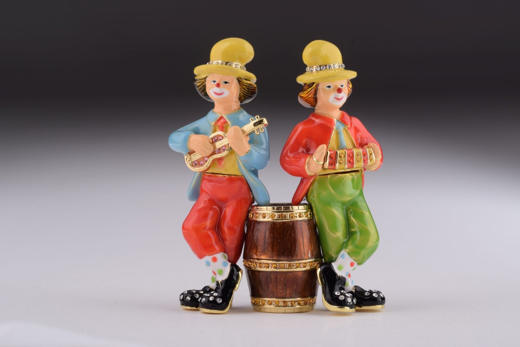 Two Circus Clowns Playing Music trinket box Keren Kopal